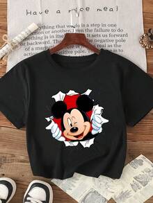 Disney Mickey Mouse Playful Breakthrough Print Boys Casual Tee, Comfortable Skin-Friendly Breathable Easy-To-Wear Shirt For Outdoor Activities And Family Trips - Black - View 2