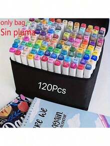 120pcs Marker Set With Large Capacity Storage Box, Multifunctional Canvas Pen Holder And Portable Folding Pen Bag, Perfect Holiday Gift For Storing 120pcs Colored Markers,Back To School - Multicolor - View 1