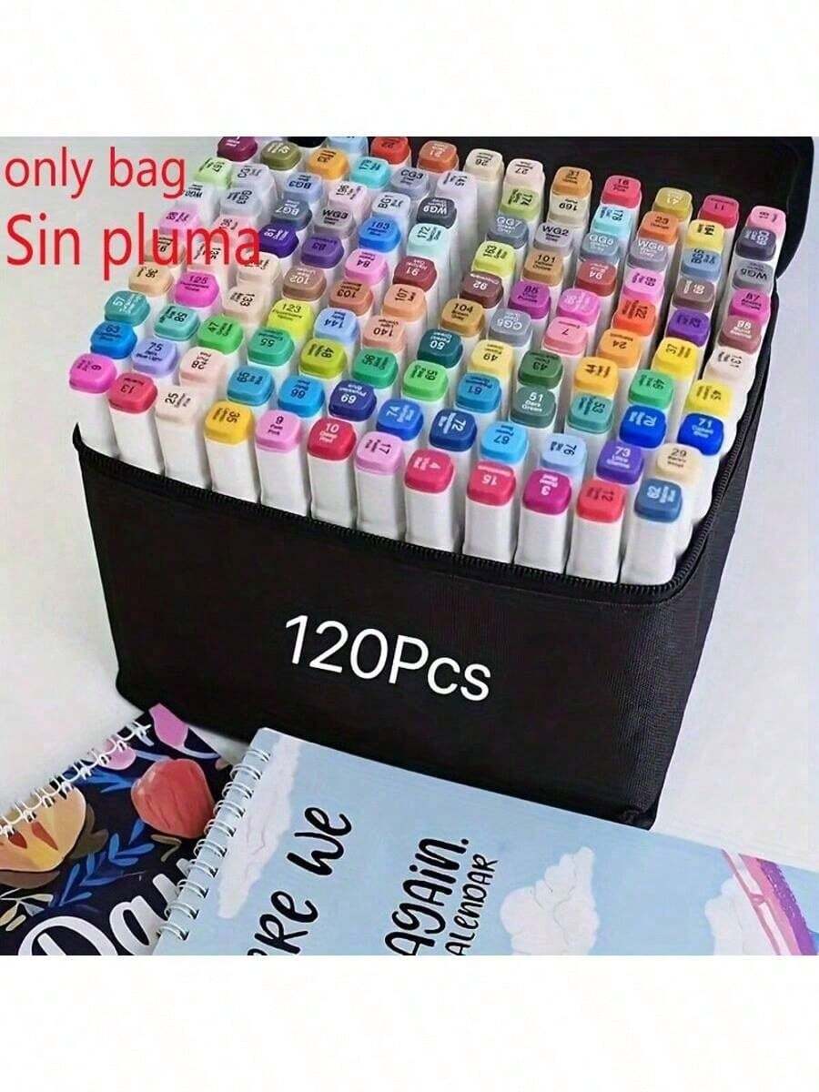 120pcs Marker Set With Large Capacity Storage Box, Multifunctional Canvas Pen Holder And Portable Folding Pen Bag, Perfect Holiday Gift For Storing 120pcs Colored Markers,Back To School - Multicolor - View 1