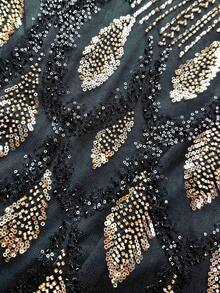 SUPGIR Women's Mandarin Collar Long Sleeve Handmade Rhinestone Satin Evening Dress Vacation - Black - View 11