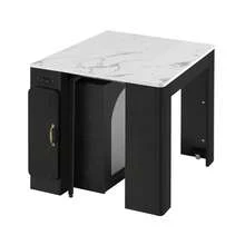 Kitchen Island On Wheels, Extendable Dining Table With Removable Top, Mobile Service Trolley With Power Strips, Which Can Be Used As A Buffet, Sideboard Or Bar Table For The Kitchen And Dining Room (Black) - White + Black + Medium Density Fiberboard + Glass - View 5