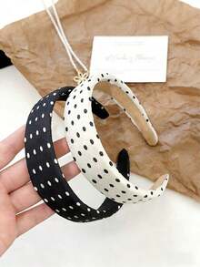 1 Piece Hair Accessory, Polka Dot Fashion Minimalist Headband, Casual Polyester Fiber Headband For All Seasons - 黑+白 - 查看 6