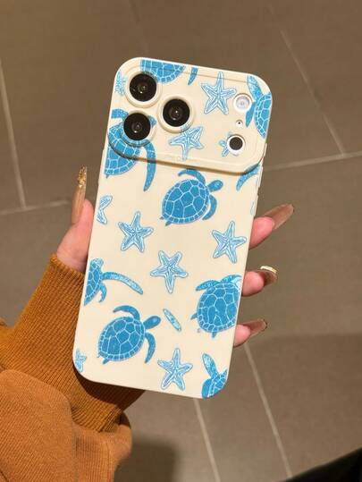 1pc White Matte Anti-Drop Anti-Slip Phone Case With Blue Sea Turtle & Starfish Colorful Printed Ocean Elements, Compatible With IPhone 7/8/7PLUS/8PLUS/X/XS/XR/XSMAX/11/11PRO/11PROMAX/12/12PRO/12PROMAX/12MINI/13/13PRO/13PROMAX/13MINI/14/14PRO/14PROMAX/14PLUS/15/15PRO/15PROMAX/15PLUS/16/16pro/16promax/16PLUS/17/17pro/17promax/AIR, Galaxy S26 S26+ S26U S25FE A17 A07 A37 A57 A56 S25 S25PLUS S25ULTRA S24 S24PLUS S24ULTRA S23 S23PLUS S23ULTRA S23FE S22 A55 A54 A53 A52 A51 A05S A06 A13 A14 A15 A16 A22 A23 A25 A33 A34 A35