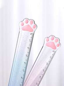 1pc Random Color/3PCS Mixed Color, Cute Cat Paw Ruler, 15cm Gradient Color Ruler, Student Stationery - Color - View 2