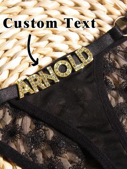 Personalized Thong With Rhinestone Words Custom Name Sexy Lace Underwear For Women Funny Crystal Letter G-String Panties Bikini T-Back Personalized Gift For Girlfriend Wife Romantic Anniversary Birthday Valentine's Day Bridal Shower Honeymoon