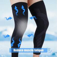 2 piezas Mangas de compresión de pierna completa de cobre para hombres y mujeres Soporte de rodilla largo para baloncesto, correr, entrenamiento, ciclismo, deporte - Negro - Ver 7