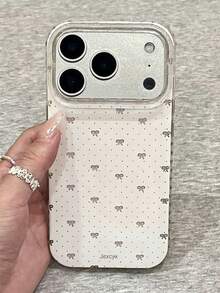 适用于 17/16/15/14/13/11/12 Pro Max/16/15/14 Plus 的奢华可爱蝴蝶结爱心格纹亮面软壳，配有时尚甜美 3D 蝴蝶腕带，防震保护后盖。 - 白色 - 查看 5