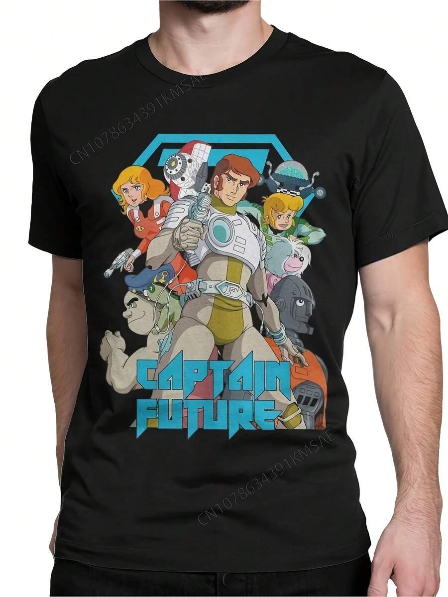 Men's And Women's T-Shirts, Captain Future Cartoon Comet Crew Casual Comfortable T-Shirts, Short Sleeve T-Shirts, Round Neck Clothing, Gift Ideas, Perfect Gifts, Collector's T-Shirts - màu đen - Xem 1