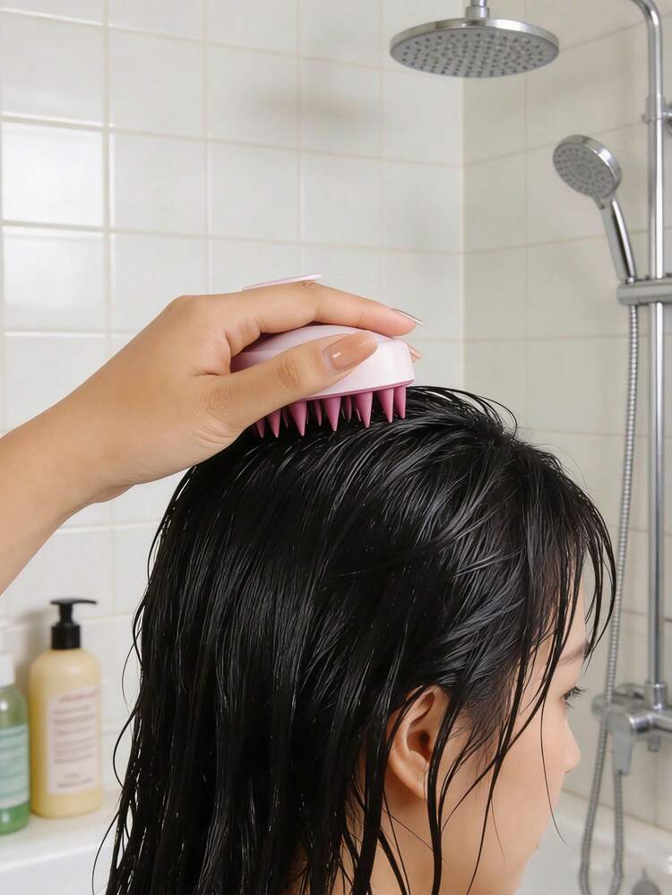 1pc Silicone Scalp Massage Brush, Hair Washing Brush, Bathing & Hair Styling Tool, Travel Essential, Women Hair Accessory - Multicolor - View 3