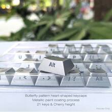 21pcs Heart-Shaped Butterfly Pattern Translucent Keycaps Set, Metallic Coating, Compatible With Wooting, Cherry, K5 Mechanical Keyboards, OEM Profile, PBT Side Print, Ideal For Valentine's Day, Birthday Gifts, Durable DIY Keycaps - View 4