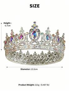 1PC Luxurious Gold AB Crystal Queen Crown, Sparking Rhinestone Pageant Tiara For Women, Elegant Birthday Party Hair Jewelry, Exquisite Prom Wedding Headpiece - Multicolor - View 12