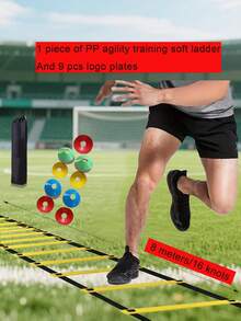 Unisex PP Indoor & Outdoor Football/Basketball Training Equipment Set, Including 8m 16-Section Adjustable Non-Slip Portable PE Football Speed Training Ladder, Agility Rope Ladder, Footwork Training Ladder, Speed Ladder, With Football Training Marker Discs, Suitable For Football & Basketball Footwork Training, Fitness Training, Football Training Accessories. Football Related. Speed And Agility Training Products. - Multicolor - View 5