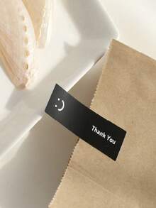 120/240 Stück/Rolle Lächelnde Gesichter Schwarz & Weiß Dankeschön Rechteck Aufkleber, Geschenkverpackung Dekorations Etiketten - Übersicht 3