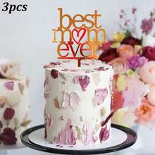 1个/3个/6个装 最佳妈妈金色粉色亚克力蛋糕装饰牌，母亲节派对用品 - 多色 - 查看 15