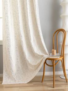 2026新款小叶图案薄纱窗帘，半片装，北欧风格白色天鹅绒，带箔印图案 - 白色 - 查看 2