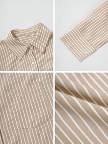 Look Polly 女士春夏 Y2K 条纹长袖衬衫，单排扣休闲时尚，沙滩装，口袋设计，返校季服装，复古风可爱教师衬衫，宽松纽扣衬衫，女士教师套装，大码沙滩衬衫，沙滩风，情人节女士时尚衬衫 - 卡其色 - 查看 11