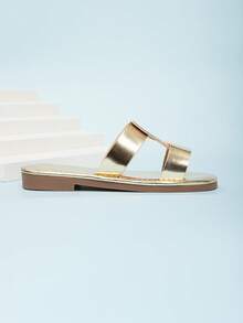 Sandalias planas minimalistas casuales para niñas, estilo de vacaciones - Dorado - Ver 6