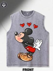Disney Heart Flying Kiss Couple Set 230GSM Vintage Washed Streetwear Tank Top, Casual Couple Tank Top - 灰色 - 查看 2