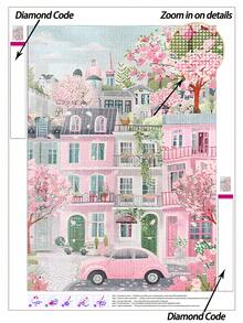 Tranh đính kim cương 5D tự làm | Đường phố Paris màu hồng mộng mơ với hoa anh đào và xe hơi cổ điển, mặt tiền các tòa nhà màu pastel, những tán cây hoa rực rỡ và không khí đô thị kỳ ảo. Tranh trang trí thủ công, bộ tranh đính kim cương 5D tự làm, tự tay tạo nên tác phẩm nghệ thuật treo tường của riêng bạn, tận hưởng niềm vui khi tự tay làm, món quà tuyệt vời nhất dành cho bạn bè. - Không có khung - Xem 1