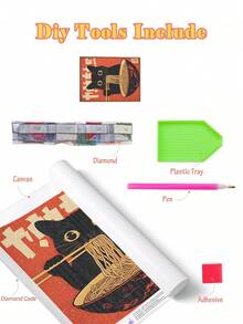 5D DIY Pintura de Diamantes | Gato negro lindo comiendo ramen con palillos en estilo retro, Kits de Pintura de Diamantes, Fondo rojo vívido, Tipografía japonesa y patrones intrincados de tazón. Pintura decorativa hecha a mano, Kit de Pintura de Diamantes 5D, Haz tu propia obra de arte DIY, Disfruta de la diversión de la manualidad, El mejor regalo para amigos - Sin marco - Ver 3