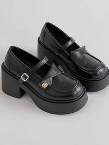 8厘米厚底洛丽塔乐福鞋，朋克哥特洛丽塔风格玛丽珍女鞋 - 黑色 - 查看 3