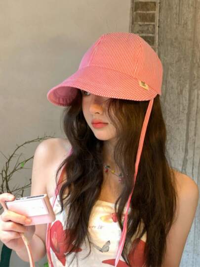 1pc Fashion Wide Brim Striped Sun Hat For Women, Foldable Baseball Cap For Summer Outdoor UV Protection