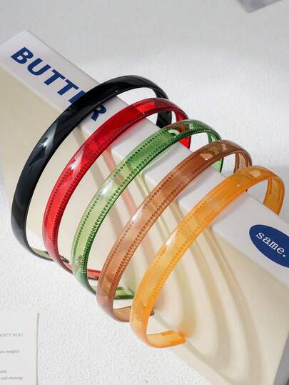 5条亮面纯色多齿发箍，透明果冻色发箍，女士时尚休闲通勤款，不易脱落