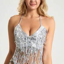 1pc Glitter Fringe Belly Dance Costume Set, Bohemian Vintage Style, Suitable For Festivals, Parties, Nightclubs, Beaches, Exotic Outfit Decor - Multicolor - View 33