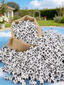 100/1000 件/包白色背景黑色字母珠，6 毫米亚克力方形英文字母珠，DIY 珠宝制作用品，装饰配件 | 溢出珠子 | 用于珠宝制作的耐用珠子材料 - 白色 - 查看 15