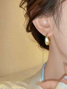 1 Pair Fashionable Minimalist Exquisite Teardrop Design Unique Elegant Copper Earrings, Suitable For Daily, Casual, Party Wear - Yellow Gold - View 7