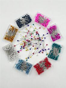 100pcs Pearl Straight Pins In Box, Suitable For Sewing, DIY Crafts, Positioning And Fixing Pins, Fashion Accessory Design, Multi-Color Options: Red, Yellow, Green, Sky Blue, Black, Pink, Fuchsia, White, Colorful - Colored Boxed Pearlescent Needles - View 2