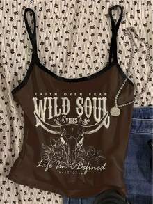 女士西部牛仔风格图案吊带背心，休闲百搭。 - 彩色 - 查看 1