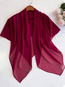 1pc Minimalist Solid Color Lightweight Breathable 110cm Chiffon Square Scarf, Women Fashion Versatile Bandana, Thin Summer Sun Protection Neck Scarf - Burgundy - View 6