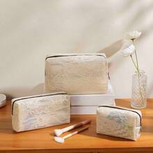 Túi đựng mỹ phẩm ren tối giản và tiện dụng, túi du lịch chống thấm nước dung tích lớn, túi đựng đồ dùng vệ sinh cá nhân. - Lưới ren - Xem 2