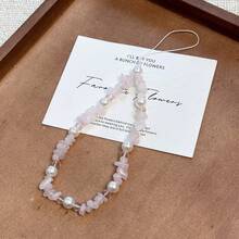 1条甜美系列水晶水钻仿珍珠吊坠粉色爱心手机挂绳，适合日常佩戴 - 粉色 - 查看 2