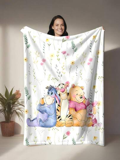 Disney 1件卡通印花法兰绒毯 - 柔软舒适，适合户外、旅行、露营、沙发、床上用品 - 现代可爱卡通简约印花，四季皆宜的舒适床上用品配件，用途广泛