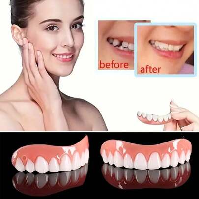 Set de 2 piezas de nuevos soportes dentales superiores e inferiores mejorados, dentaduras postizas simuladas, decoración de dientes para una sonrisa perfecta