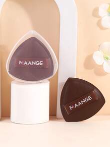 MAANGE 1pc Triangle Makeup Sponge Puff With Storage Box, Soft Texture, Wet & Dry Use, Reusable Makeup Tool For Foundation, Powder, And Cream, Portable Travel Gift, Suitable For Women And Girls - Coffee Brown - View 3