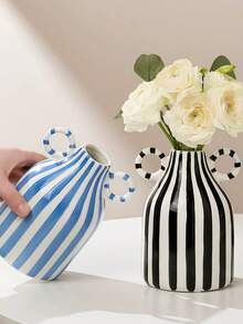 1pc Hand-Painted Double-Eared Vase, Creative, Fun, Cute Decorative Home Ornament, Nordic Style Housewarming Gift - Double-eared Vase - View 1