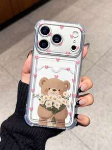 心形小熊图案卡槽防震手机壳，兼容苹果17/16/14 Pro Max、新款13、15、Ins Style 12/12 Pro、11、15 Pro Max、16 - 無色 - 查看 2