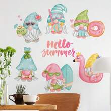 Summer Beach-Themed Window Decals Featuring Gnomes, Swimming Rings, Ice Cream, Watermelon, And Sailboats. These Removabl Stickers Are Suitable For Decorating Bedrooms, Living Rooms, Balconies, And Display Windows - A - View 6