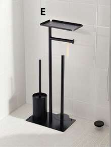 1 件浴室收纳架，不锈钢卫生纸卷架和刷子架收纳架 - 黑色 - 查看 4