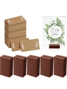 20pcs Wood Place Card Holder With Blank Kraft Paper Place Cards, Rustic Wedding Table Name Number Blank Table Tent Cards,Table Sign Stand For Table Delicate Paper Blank Card Banquet,Photo Number Picture,Holders Signs Stand, Wooden Place Card Holders Bar Bistro Restaurant, Small Placecard Holders Wedding Party Birthday - Multicolor - View 2