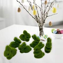 2pcs/1 pieza Escultura de Conejo de Musgo de Peluche Verde, Decoración de Jardín Exterior, Decoración de Pascua y Primavera, Conejo de Plástico Universal para Todo el Año - Conejo mentiroso - Ver 7