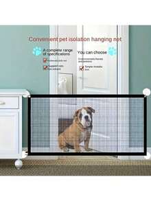 Foldable Pet Dog Gate Mesh Fence, Breathable Barrier For Stairs, Kids Safety, Pet Play Area, No Drilling, Portable With Adhesive Hooks - Black - View 6