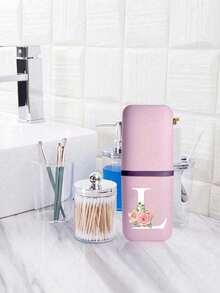 A-Z字母花卉装饰便携式旅行牙刷盒，浴室用品，户外旅行牙刷牙膏收纳盒，字母印花防尘整理盒，旅行必备，返校用品，露营装备，暑假用品，浴室配件，家居用品，收纳 - 彩色 - 查看 6