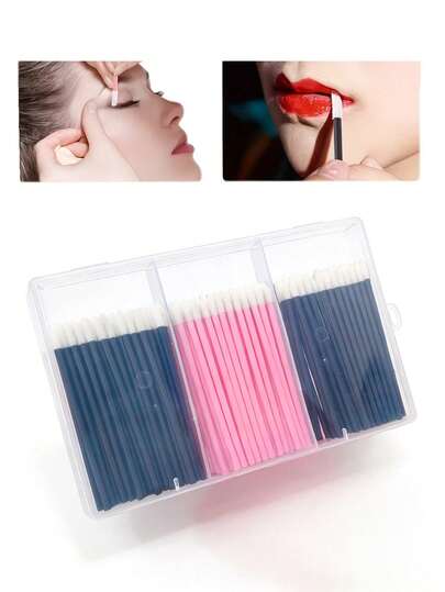 150pcs/Set Disposable Lip Applicator, Lipstick Brush, Lip Gloss Brush, Makeup Tool Kit With Storage Box (Black + Pink)