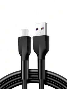1 pieza Cable de carga rápida USB-C de silicona líquida negra, cable de datos tipo C compatible con Huawei, teléfonos, 1/1.5/2M - Negro - Ver 8