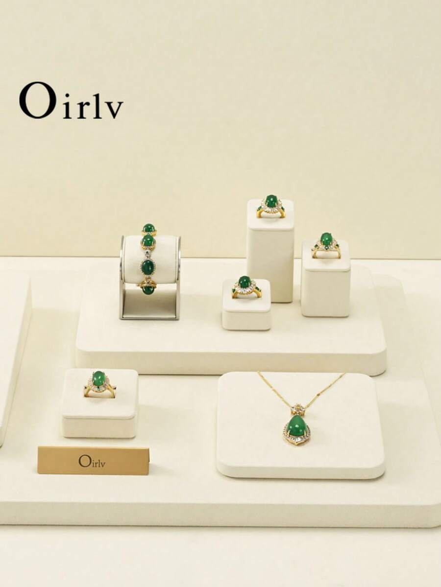 Oirlv 1 PC Beige Luxury Jewelry Display Props Ring, Necklace, Bracelet Counter Accessory Display Stand Jewelry Display Rack Jewelry Tower - Beige - View 1