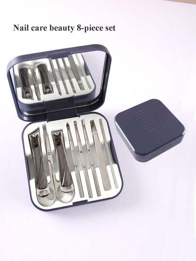 Premium Manicure Set With Mirror Storage Box, Stainless Steel Large Nail Clippers, Eyebrow Tweezers, Sharp Beauty Scissors, Suitable For Home Use And High-End Gifts